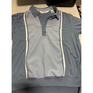 Vintage 80's Palmland Men's‎ 2 TONE Blue White BOWLING Polo SURFER Golf Shirt Lg